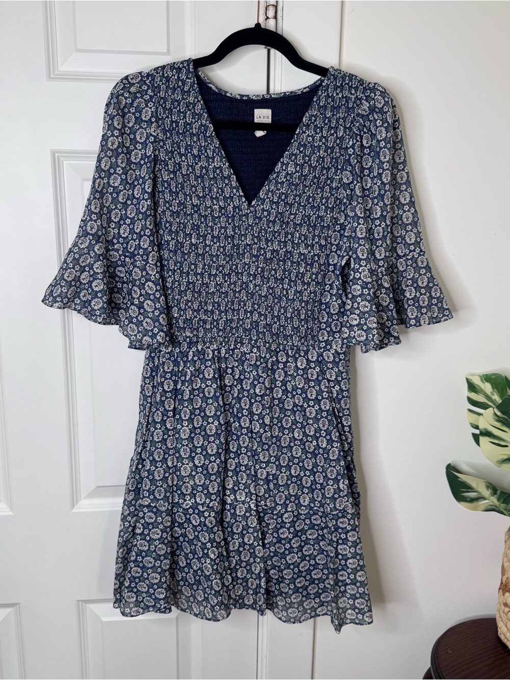 Rebecca Taylor La Vie Smocked V-Neck Floral Mini Dress - Blue - Picture 3 of 7